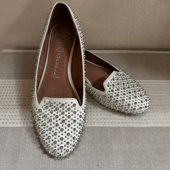 Jeffrey Campbell Martini Spiked Flats Shoes White Leather Slip-On Size 8.5 - Picture 1 of 10